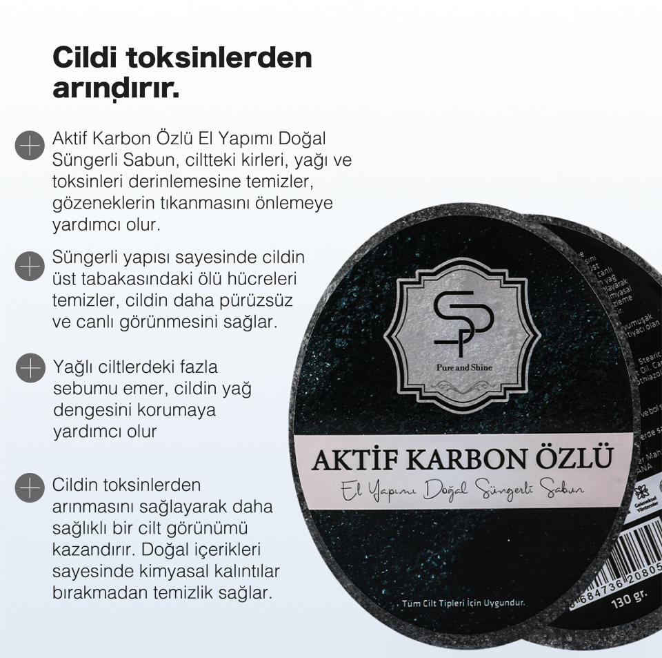 AKTİF KARBON ÖZLÜ EL YAPIMI DOĞAL SÜNGERLİ SABUN