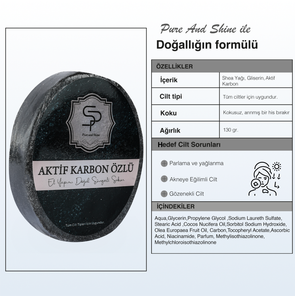 AKTİF KARBON ÖZLÜ EL YAPIMI DOĞAL SÜNGERLİ SABUN