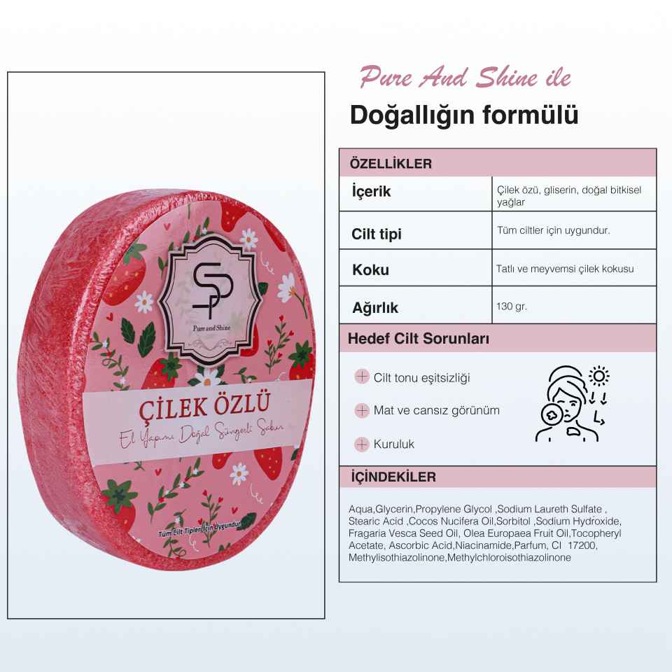 ÇİLEK ÖZLÜ EL YAPIMI DOĞAL SÜNGERLİ SABUN