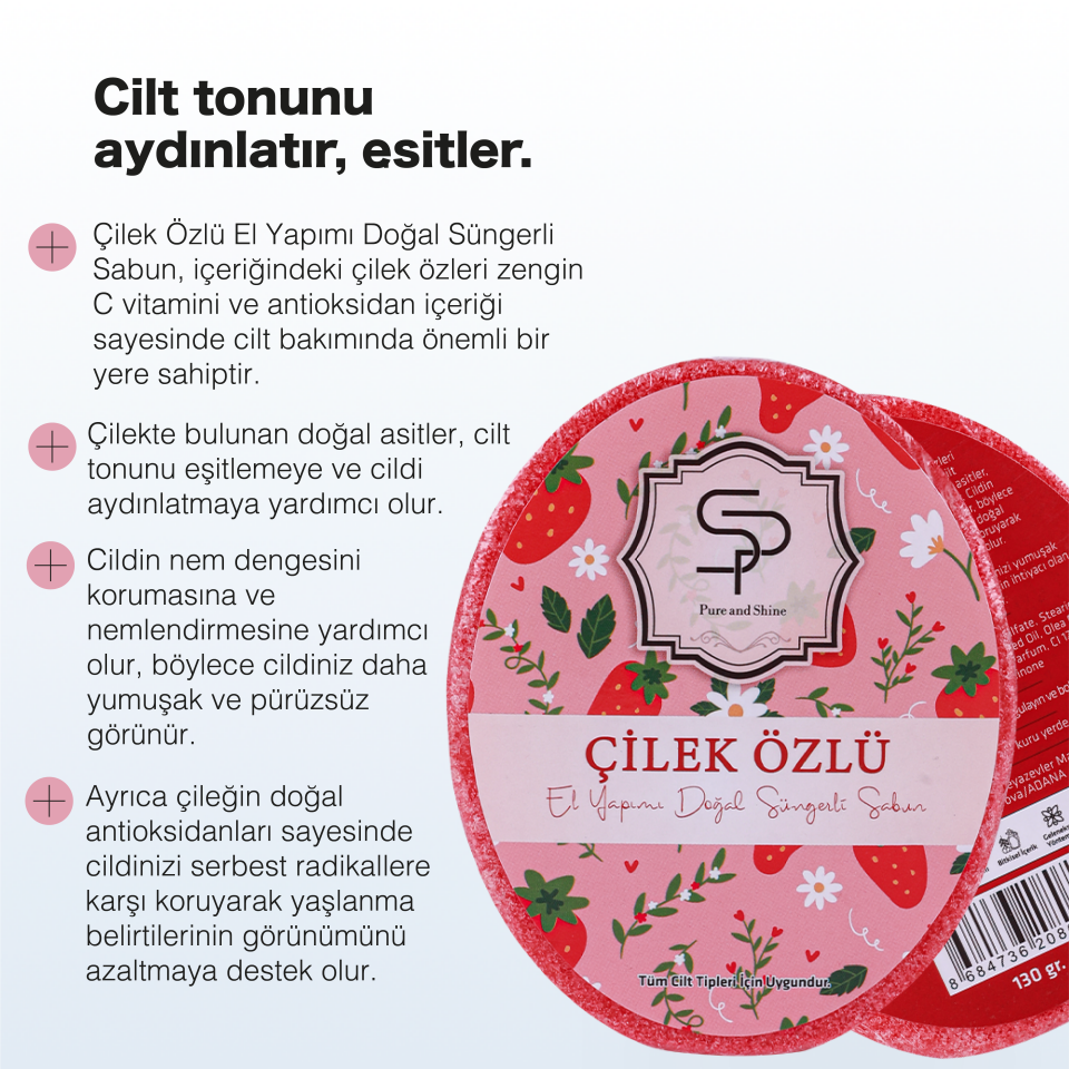 ÇİLEK ÖZLÜ EL YAPIMI DOĞAL SÜNGERLİ SABUN