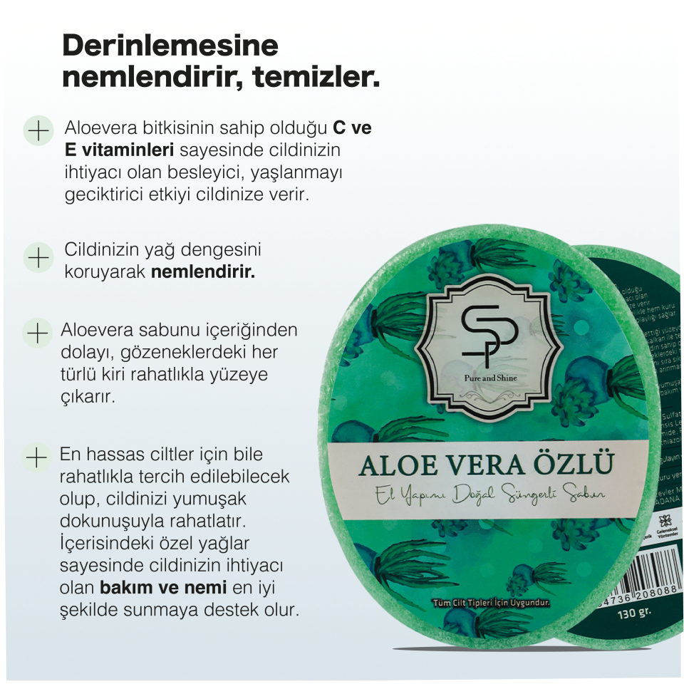 ALOEVERA ÖZLÜ EL YAPIMI DOĞAL SÜNGERLİ SABUN
