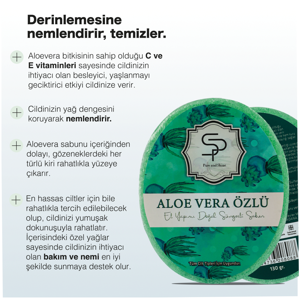 ALOEVERA ÖZLÜ EL YAPIMI DOĞAL SÜNGERLİ SABUN