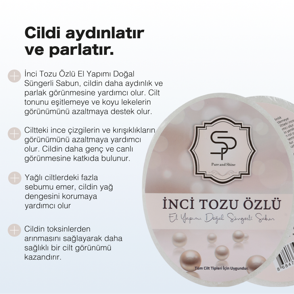 İNCİ TOZU ÖZLÜ EL YAPIMI DOĞAL SÜNGERLİ SABUN