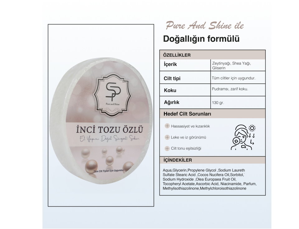 İNCİ TOZU ÖZLÜ EL YAPIMI DOĞAL SÜNGERLİ SABUN