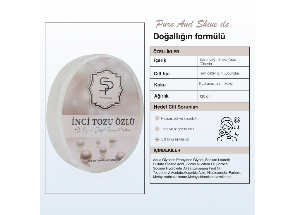İNCİ TOZU ÖZLÜ EL YAPIMI DOĞAL SÜNGERLİ SABUN