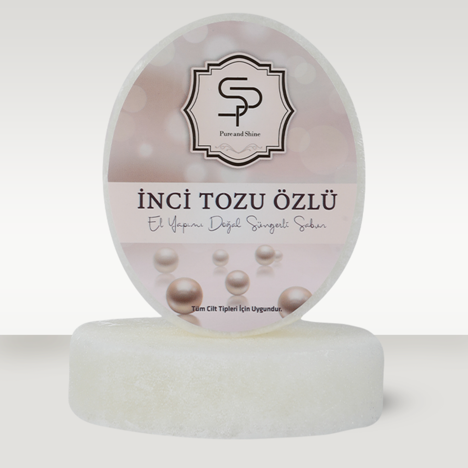 İNCİ TOZU ÖZLÜ EL YAPIMI DOĞAL SÜNGERLİ SABUN