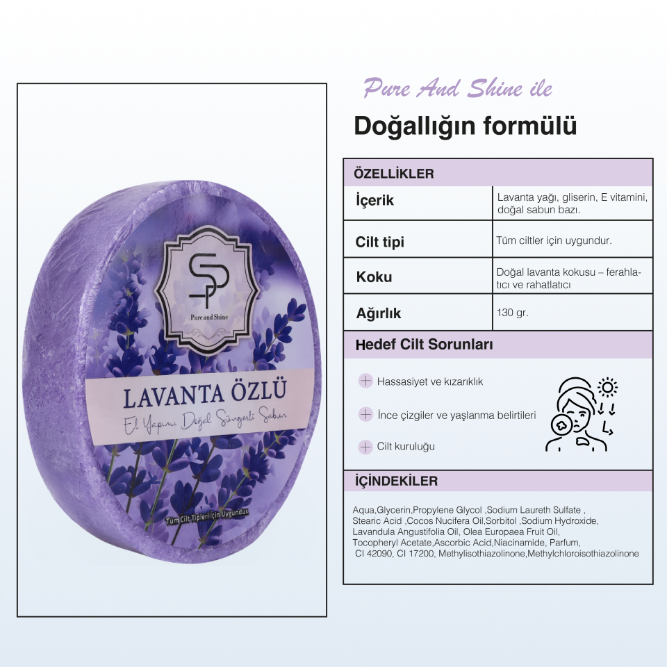 LAVANTA ÖZLÜ EL YAPIMI DOĞAL SÜNGERLİ SABUN