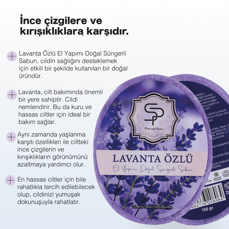 LAVANTA ÖZLÜ EL YAPIMI DOĞAL SÜNGERLİ SABUN