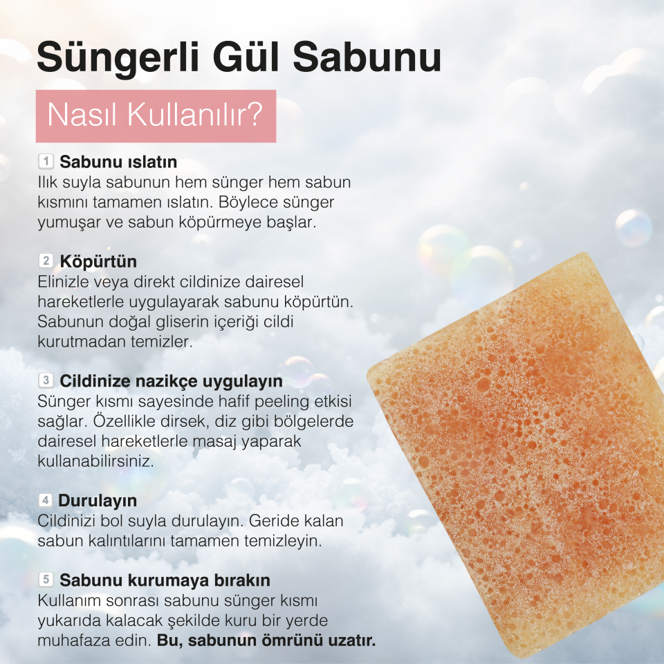 EL YAPIMI DOĞAL SÜNGERLİ   GÜL SABUNU