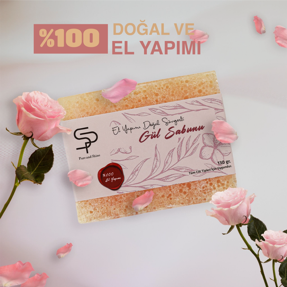 EL YAPIMI DOĞAL SÜNGERLİ   GÜL SABUNU