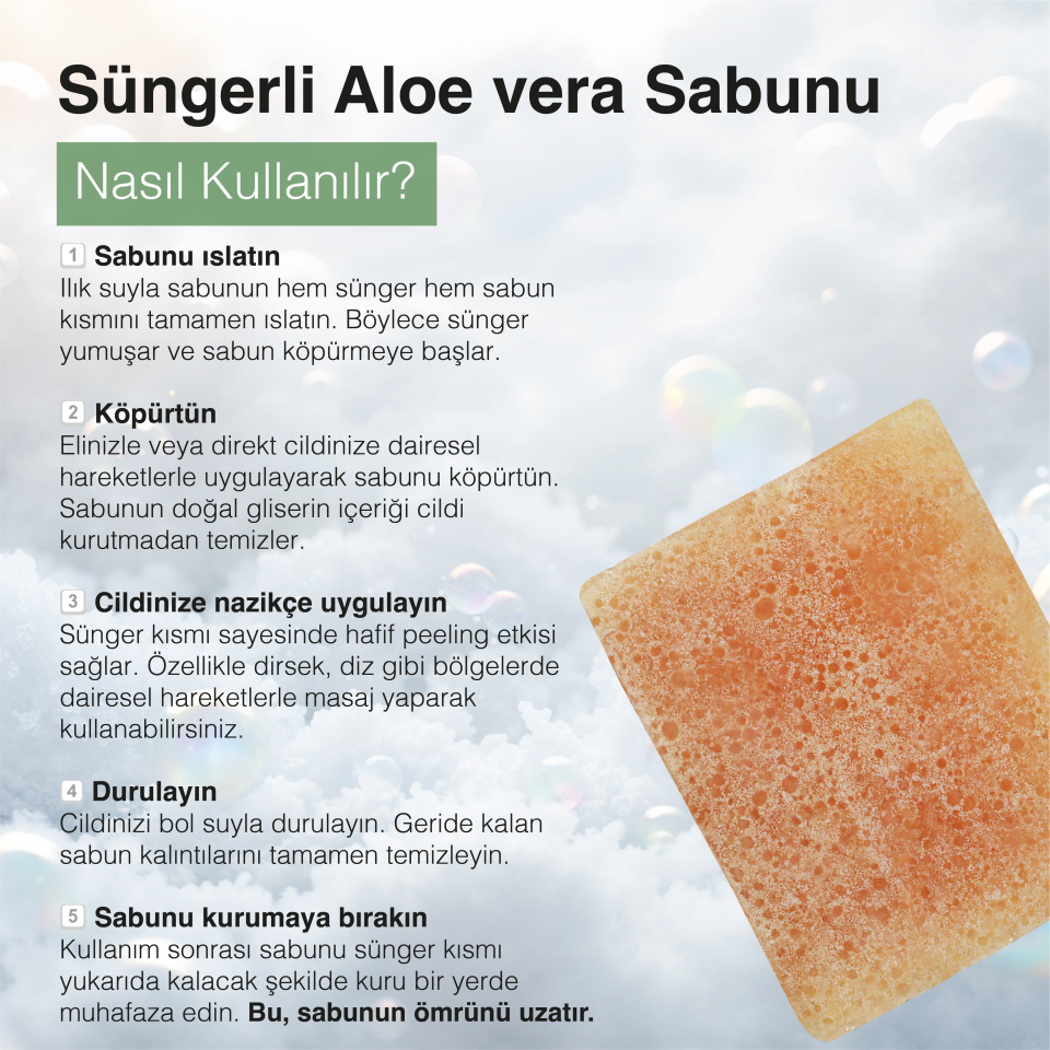 EL YAPIMI DOĞAL SÜNGERLİ  ALOEVERA SABUNU