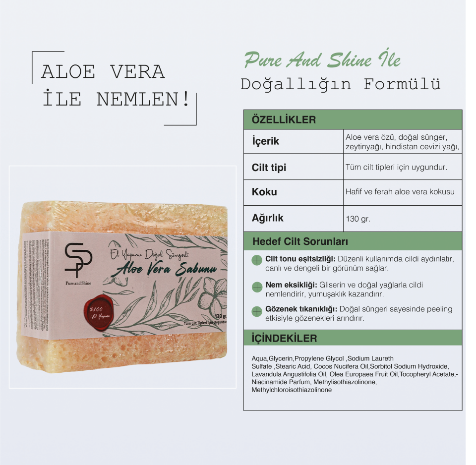 EL YAPIMI DOĞAL SÜNGERLİ  ALOEVERA SABUNU