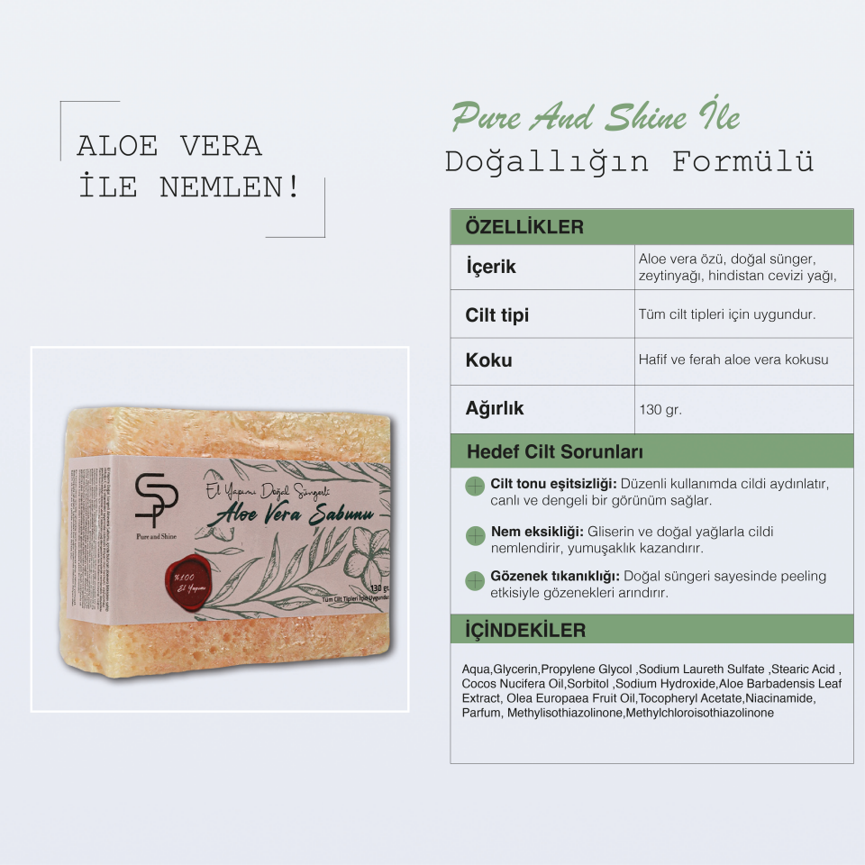 EL YAPIMI DOĞAL SÜNGERLİ  ALOEVERA SABUNU