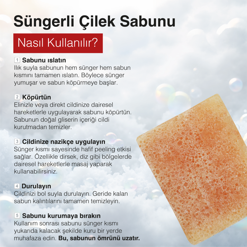 EL YAPIMI DOĞAL SÜNGERLİ   ÇİLEK SABUNU