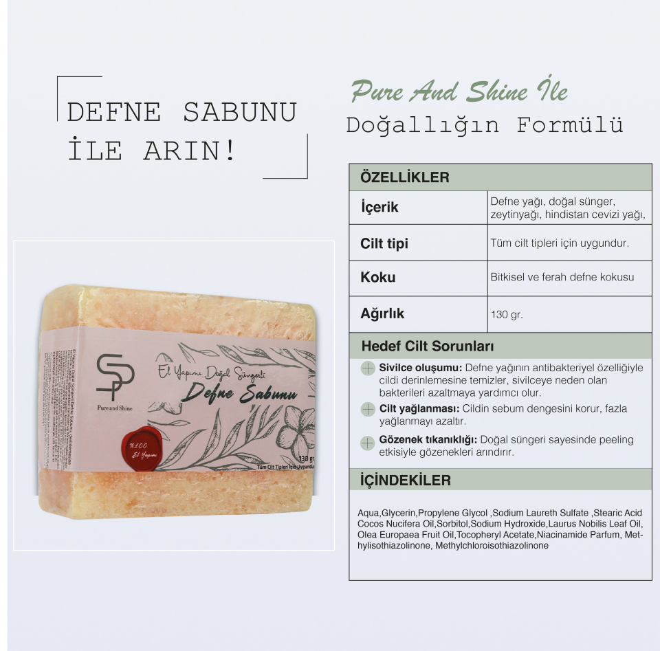 EL YAPIMI DOĞAL SÜNGERLİ DEFNE SABUNU