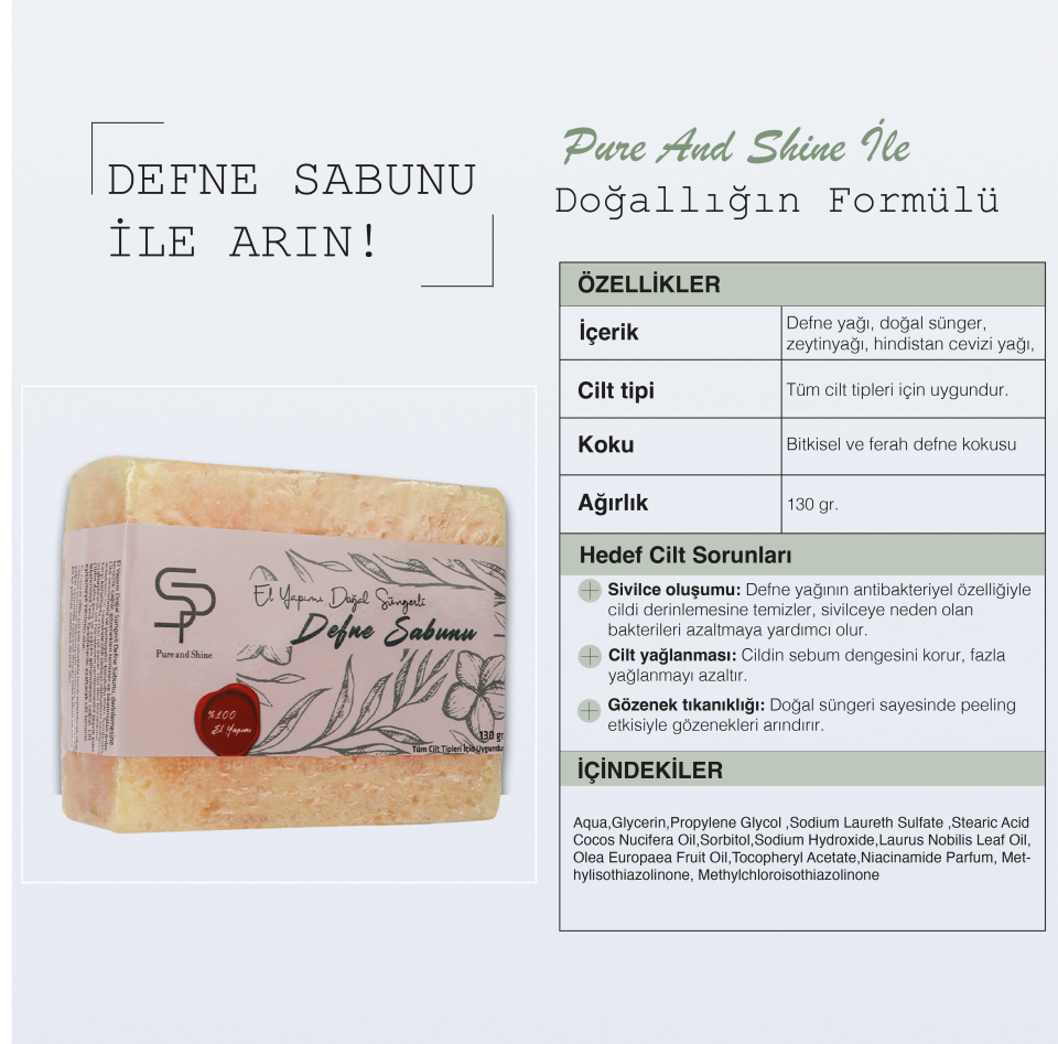 EL YAPIMI DOĞAL SÜNGERLİ DEFNE SABUNU