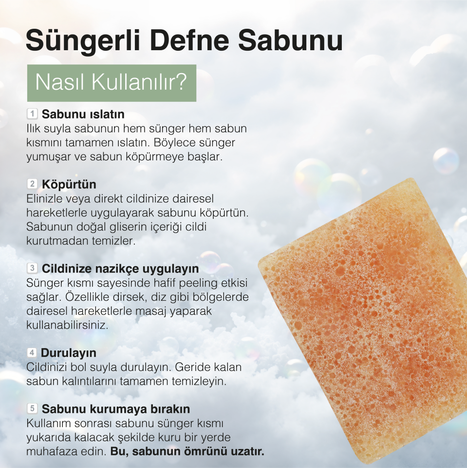 EL YAPIMI DOĞAL SÜNGERLİ DEFNE SABUNU